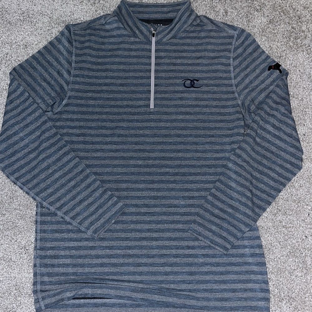 Gray Stripe Black Labrador Old Chatham Golf Club OC T Neck LS 1/4 Zipper Shirt M